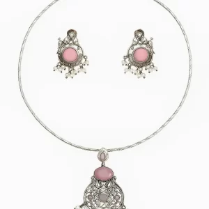 Pink Monalisa Stone Ethnic Hasli Necklace