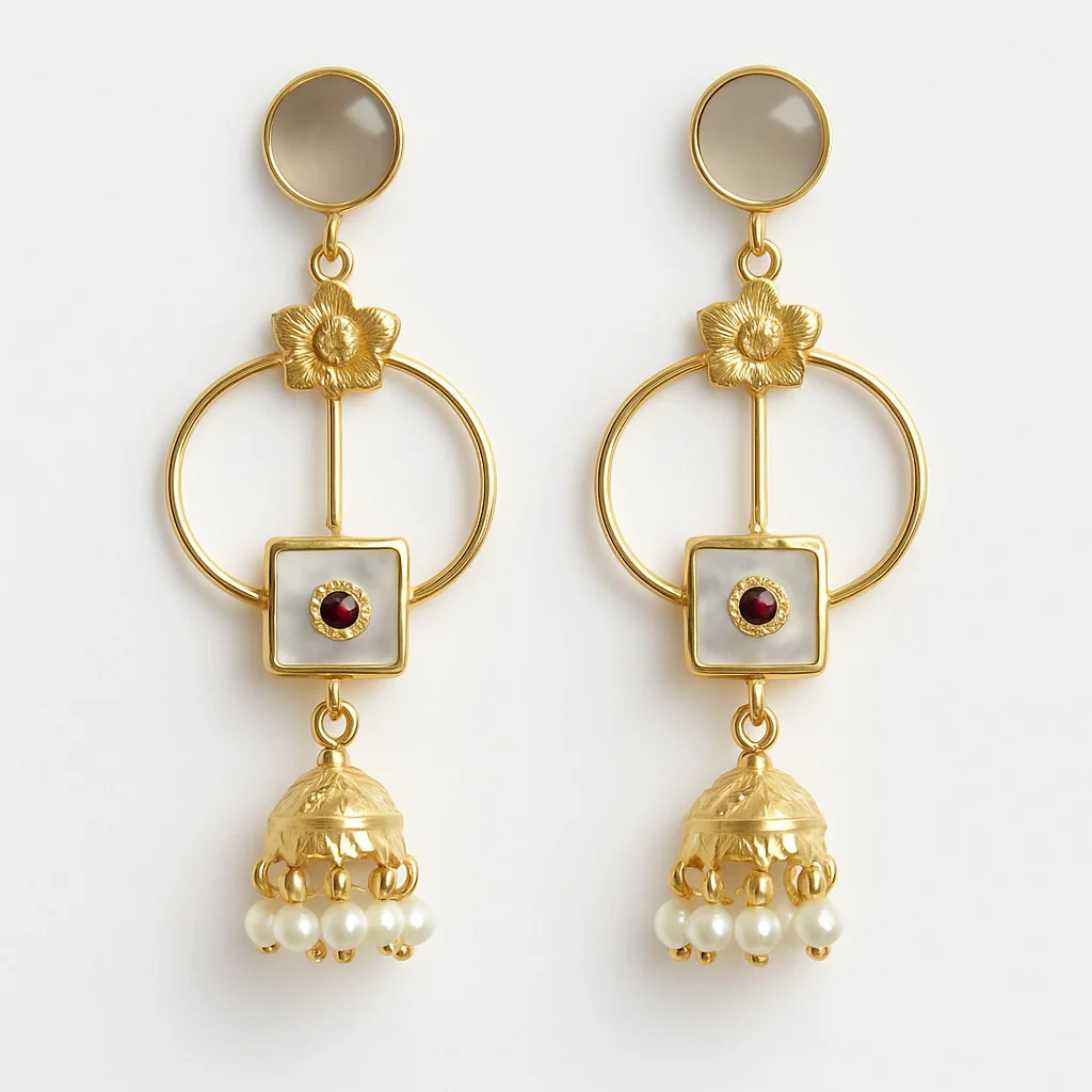 Gold Plated on Flower Circle Drop Dangle Earring