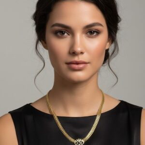 Black evil eye gold look chain pendant necklace