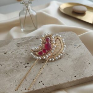 Royal Paisley Ruby & Pearl Statement Ear Cuffs