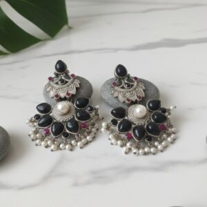 ​Midnight Black Lotus German Silver Earrings
