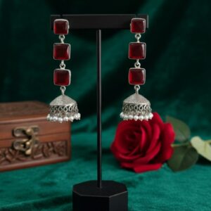 Scarlet Heritage Long-Drop Jhumkas Earrings