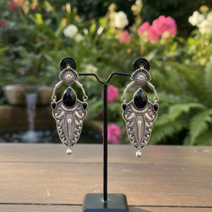 Onyx Shield Tribal Statement Earrings