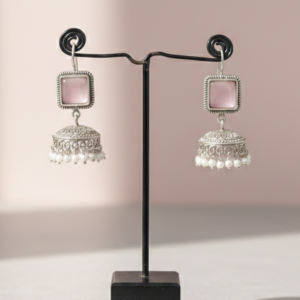 Rose Quartz Square Jhumkas Earrings