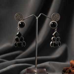 Black Onyx Coin-Studded Drops Earrings
